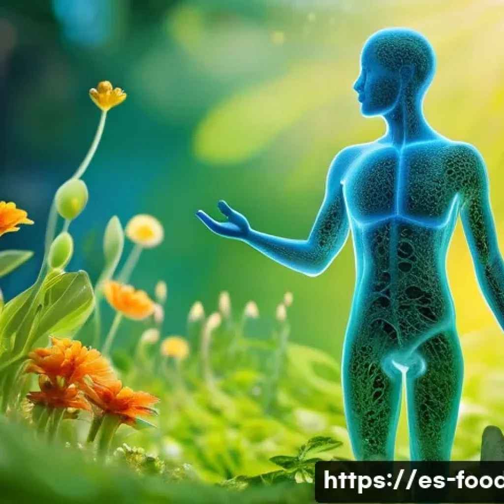 프로바이오틱스와 장 건강 - **"The Harmonious Inner Garden"**
    A vibrant, medium shot of a diverse and colorful garden thrivi...