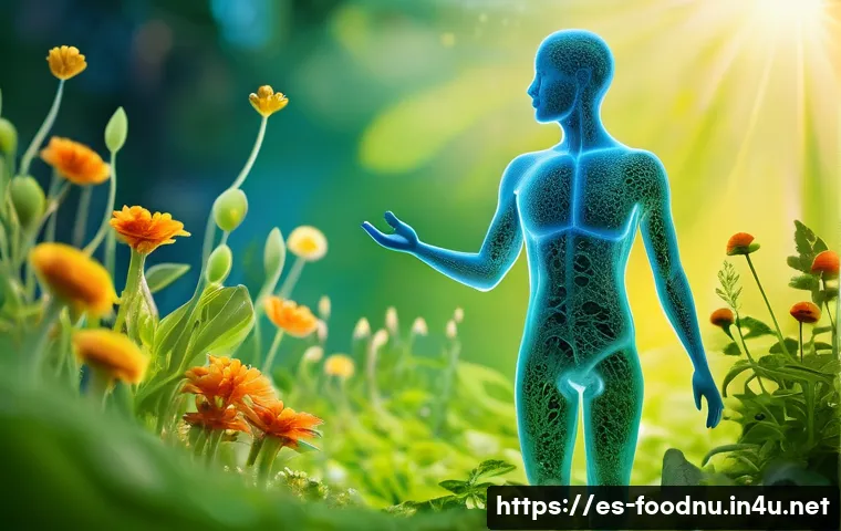 프로바이오틱스와 장 건강 - **"The Harmonious Inner Garden"**
A vibrant, medium shot of a diverse and colorful garden thrivi...