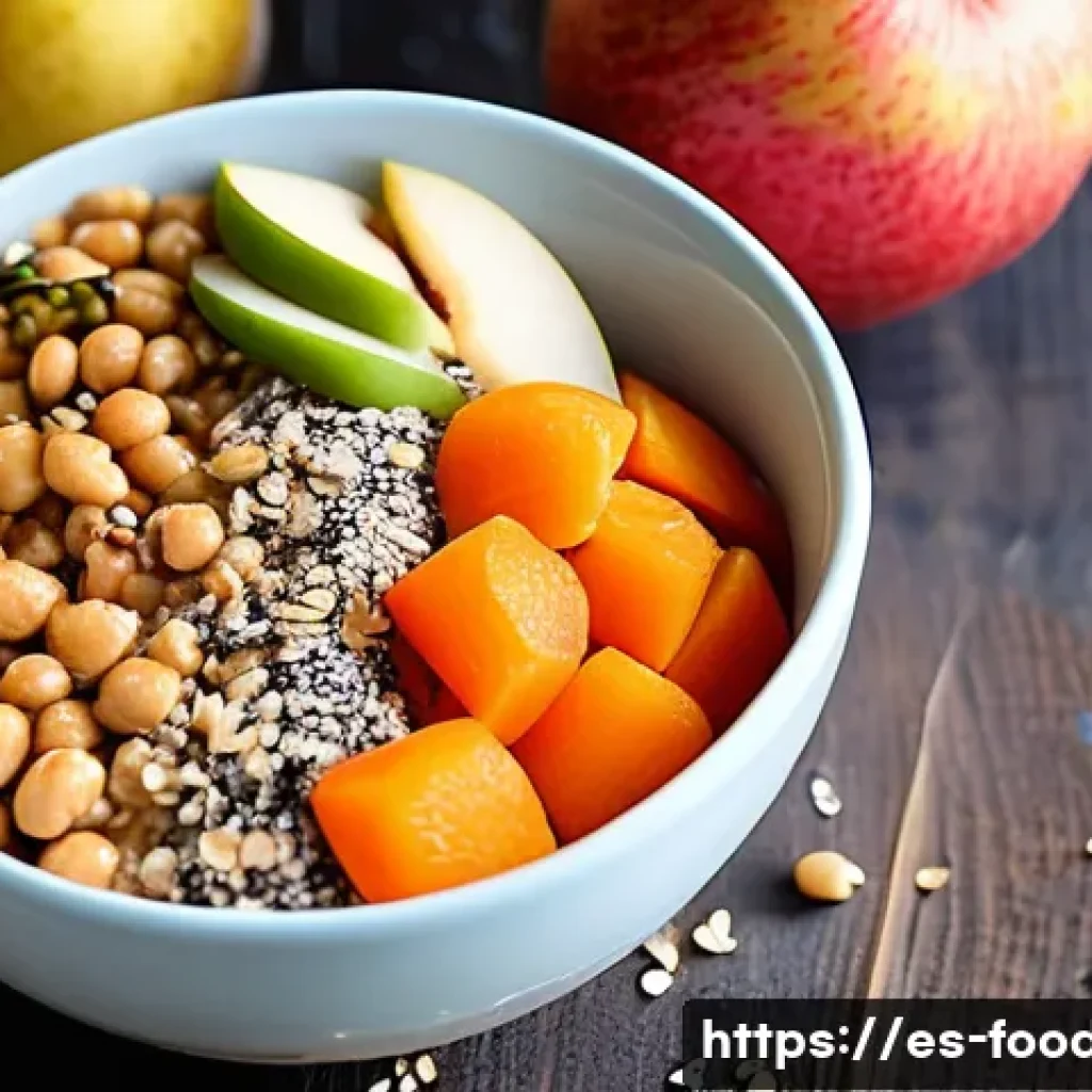 수용성 섬유소와 불용성 섬유소 - A vibrant, detailed close-up of a healthy Spanish breakfast bowl featuring oatmeal topped with finel...