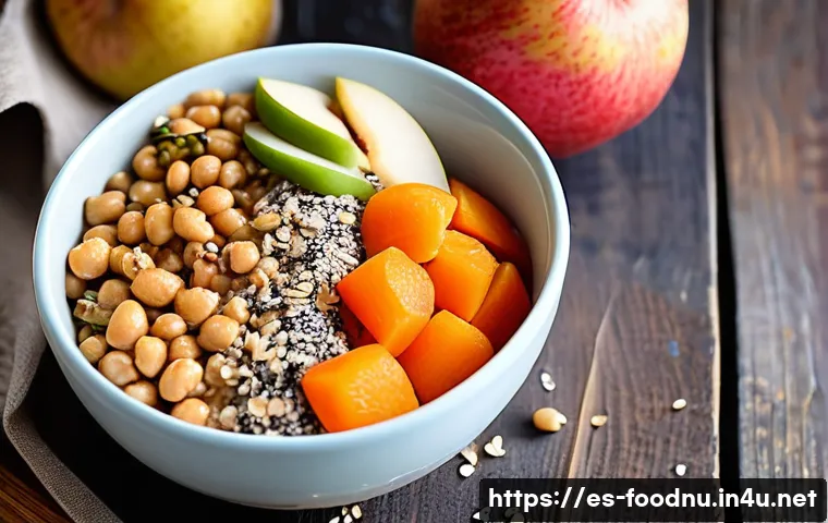 수용성 섬유소와 불용성 섬유소 - A vibrant, detailed close-up of a healthy Spanish breakfast bowl featuring oatmeal topped with finel...